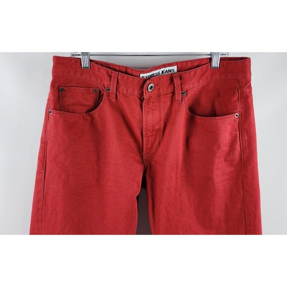 Express Jeans Mens 34x33 Red Rocco Slim Fit Straight Leg Denim - Picture 2 of 10